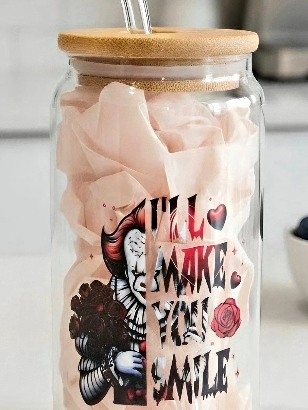 Horror Graphic Glass Tumbler with Straw - 16oz